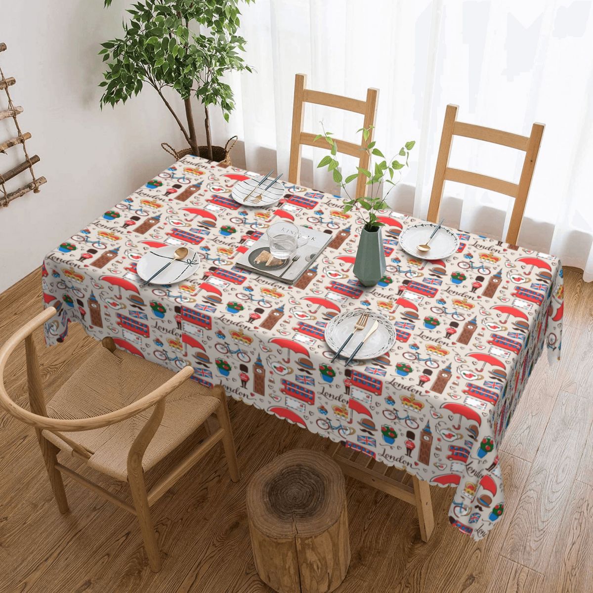 Home Textiles Uk - 런던 패턴 직사각형 식탁보, 방수 테이블