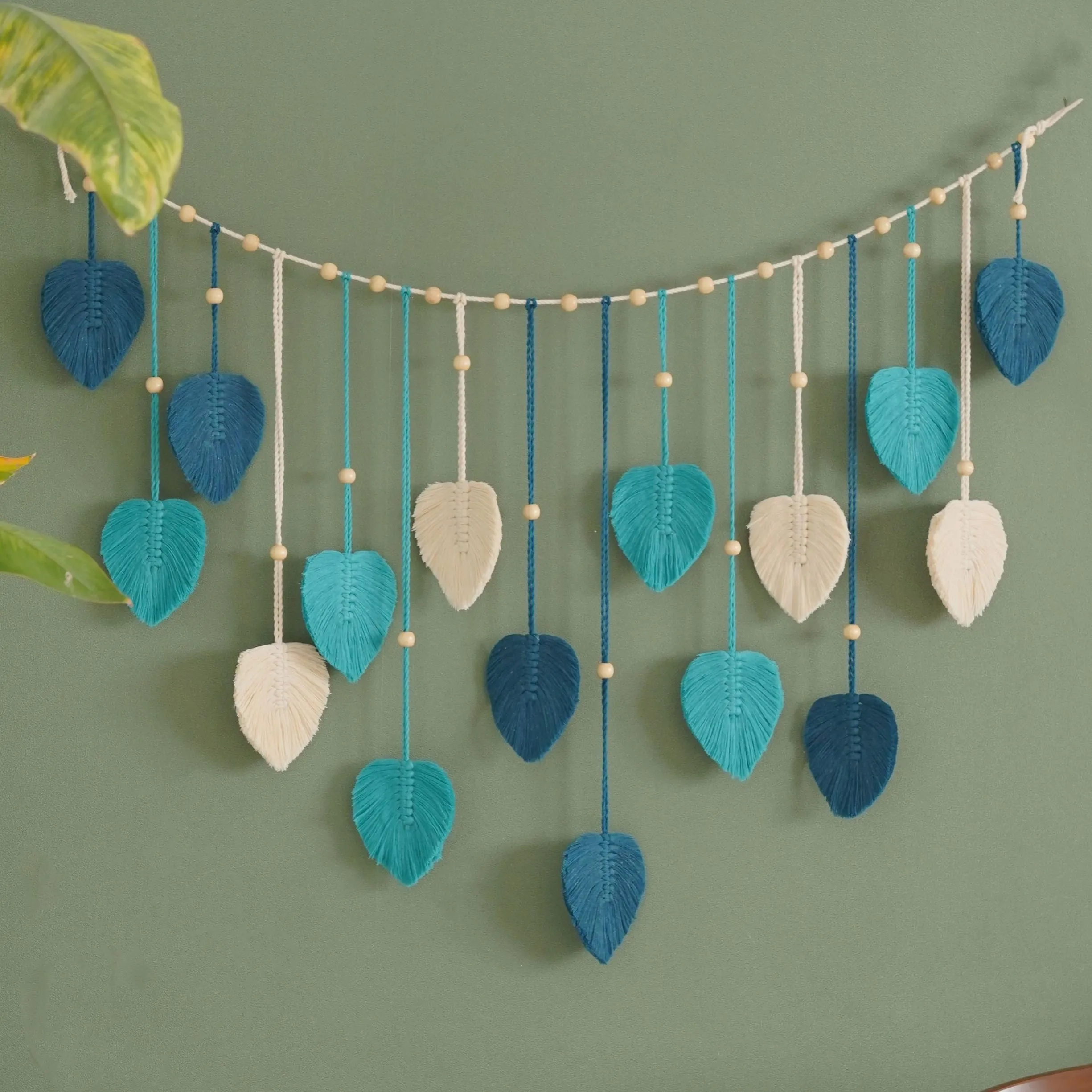 Home Art Textiles - 1 Pc 녹색 잎 화환, 마크라메
