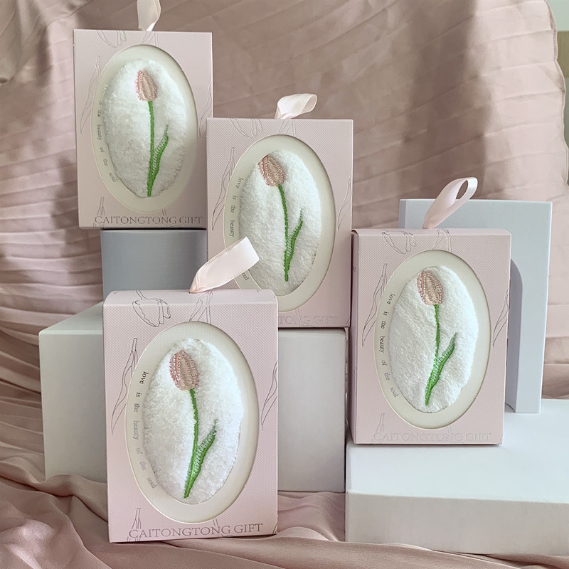 Home Textiles Towel Set - 자수 튤립 핸드 타월 사각형 꽃무늬