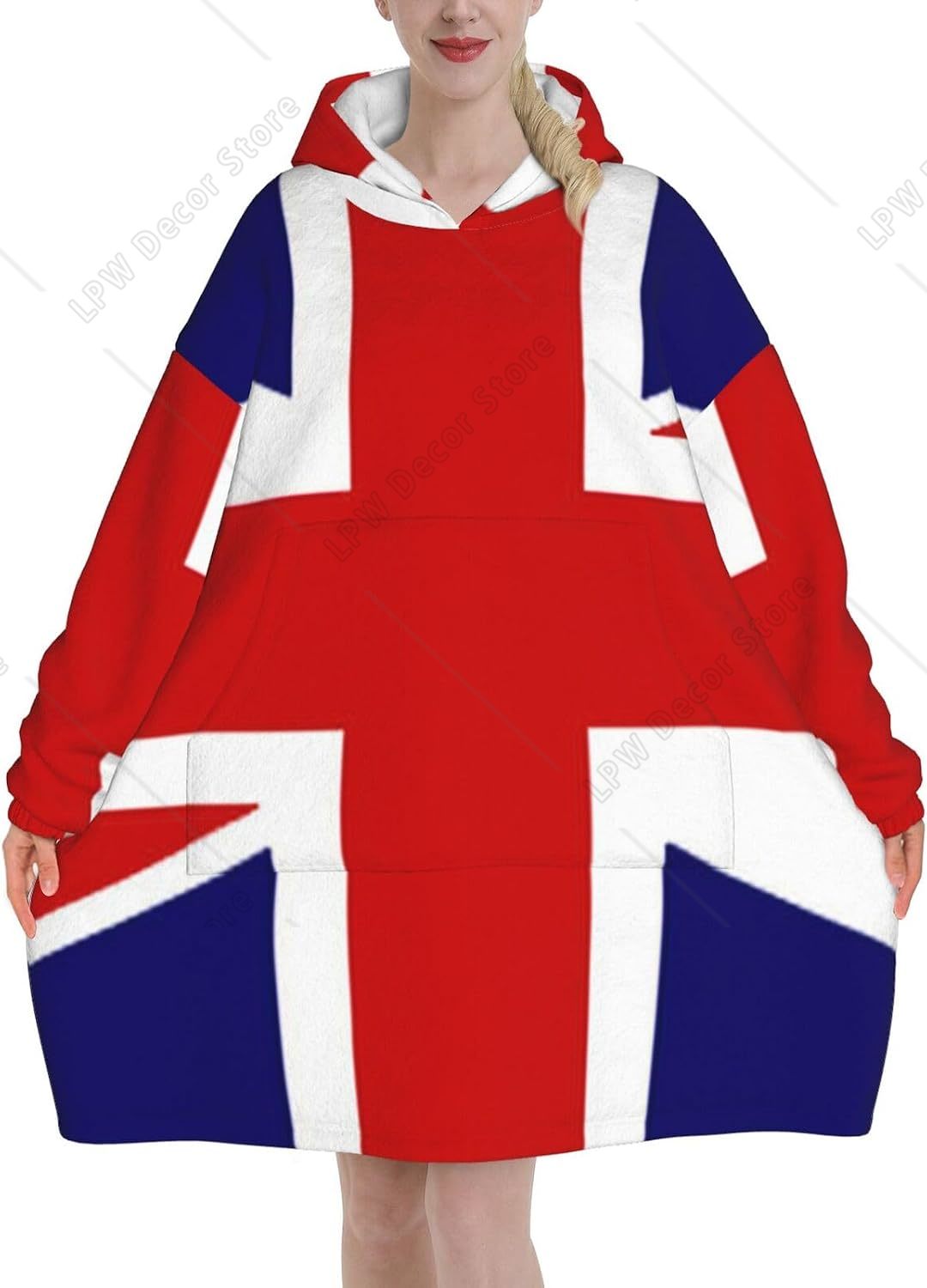 Home Textiles Uk - 영국 국기 프린트 담요 후드티 여성