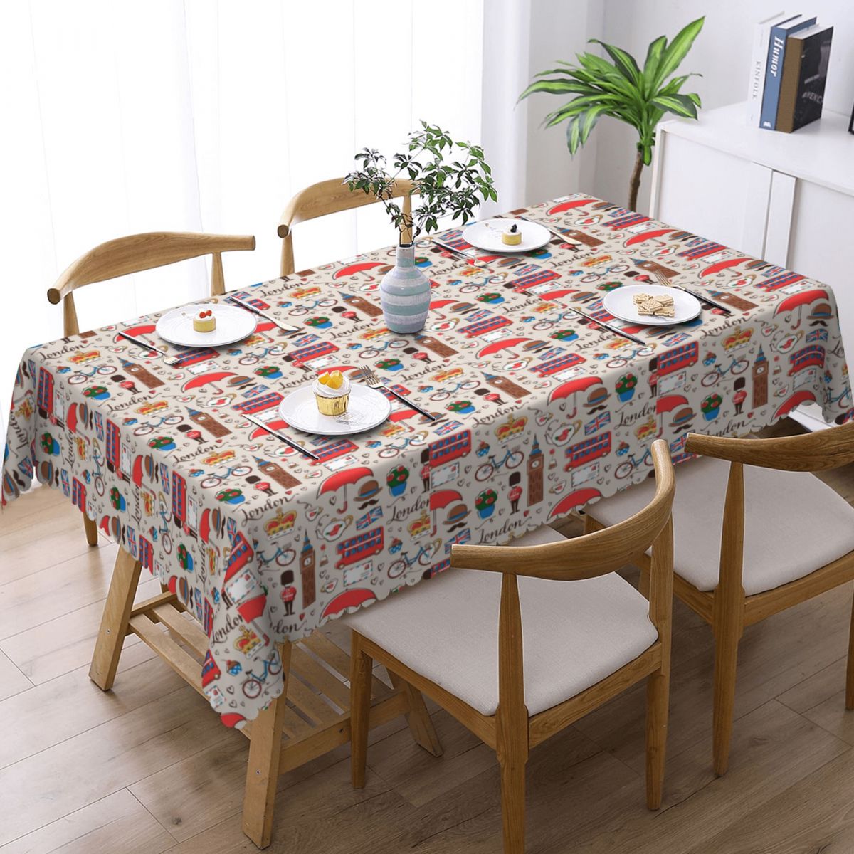 런던 패턴 직사각형 식탁보, 방수 테이블 천, 영국 국 - Home Textiles Uk 리뷰 및 가격