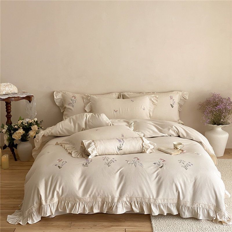 럭셔리 플라워 타월 자수 러플 코튼 린넨 혼방 침구 세 - Home Textiles Towel Set 리뷰 및 가격