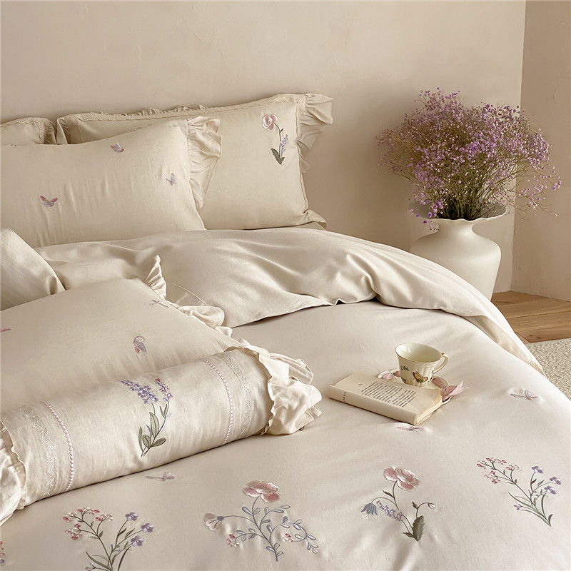 럭셔리 플라워 타월 자수 러플 코튼 린넨 혼방 침구 세 - Home Textiles Towel Set 리뷰 및 가격