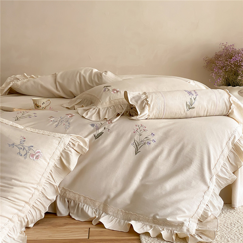 럭셔리 플라워 타월 자수 러플 코튼 린넨 혼방 침구 세 - Home Textiles Towel Set 리뷰 및 가격