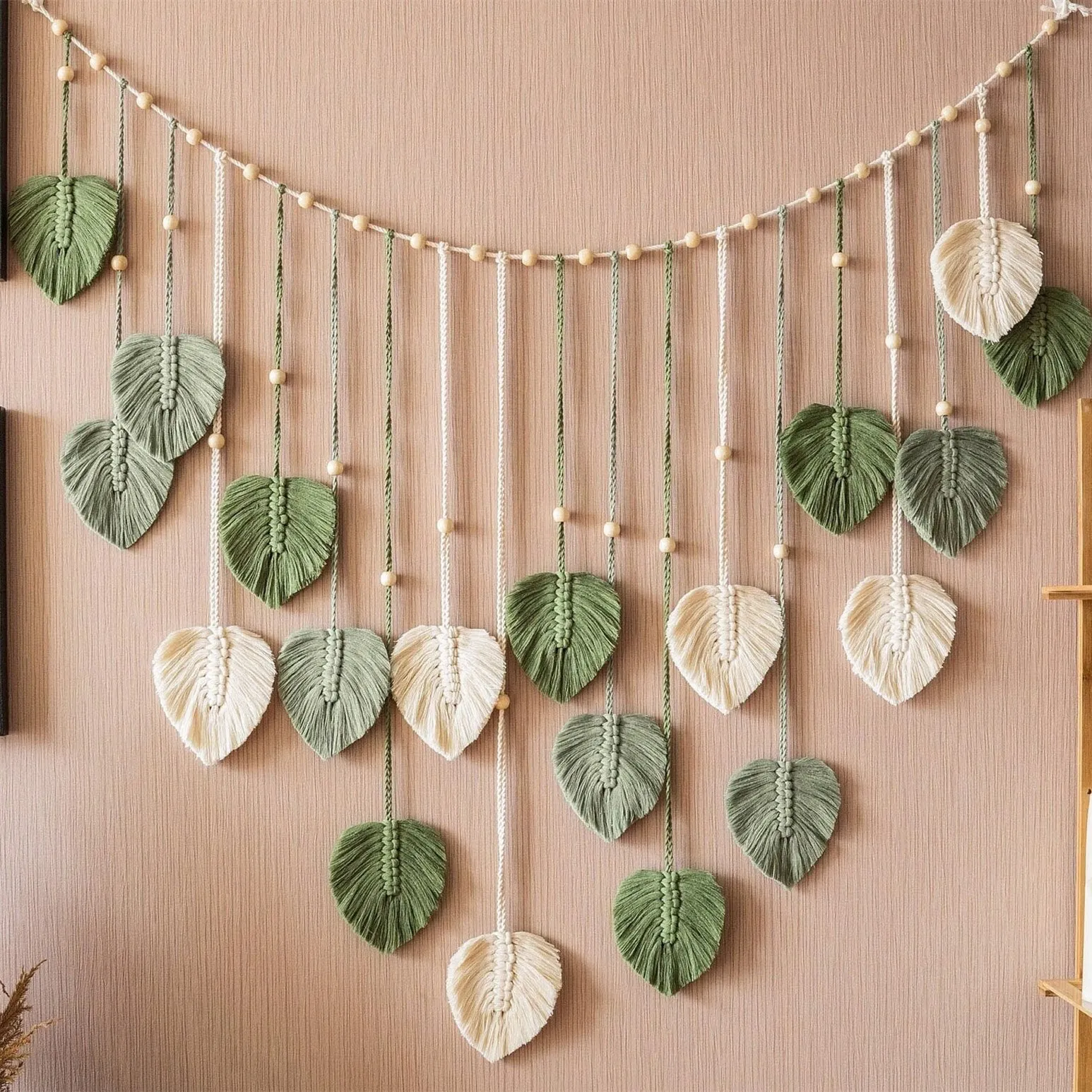 1 Pc 녹색 잎 화환, 마크라메 벽 예술, 침대 위  - Home Art Textiles 리뷰 및 가격