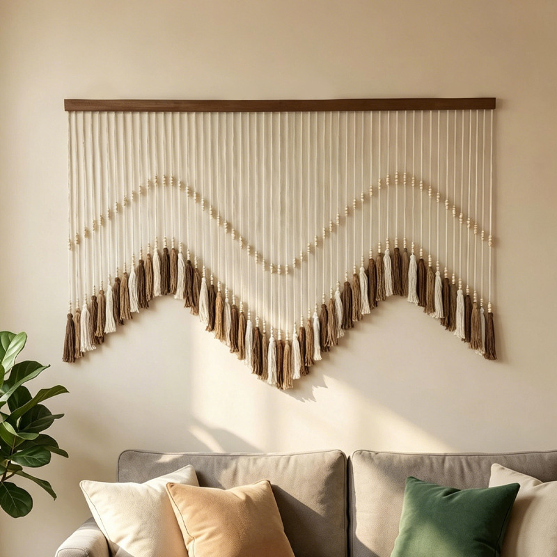 보헤미안 수제 면로프 벽걸이, 마크라메 침실 태피스트리 - Home Art Textiles 리뷰 및 가격